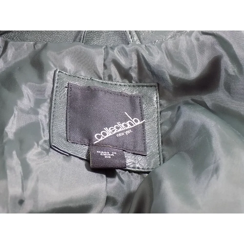 Faux Leather Jacket Dark Green Women Size XS Collection b Star Studded NWT - Picture 9 of 10